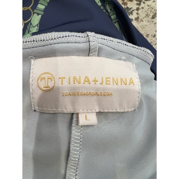 Tina + Jenna Chain Print Blue Stretchy Mini Skirt Gold & Green Accents Size L - Picture 3 of 6